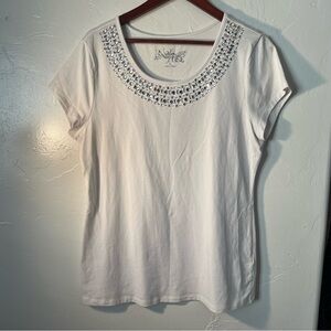 ATEE Embellished Cotton White Tee Size XL